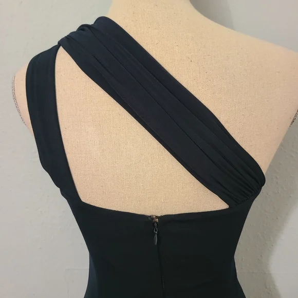 David Meister Dress Gown Maxi Dark Blue One Shoulder Crystal Wedding 2 - Picture 8 of 16